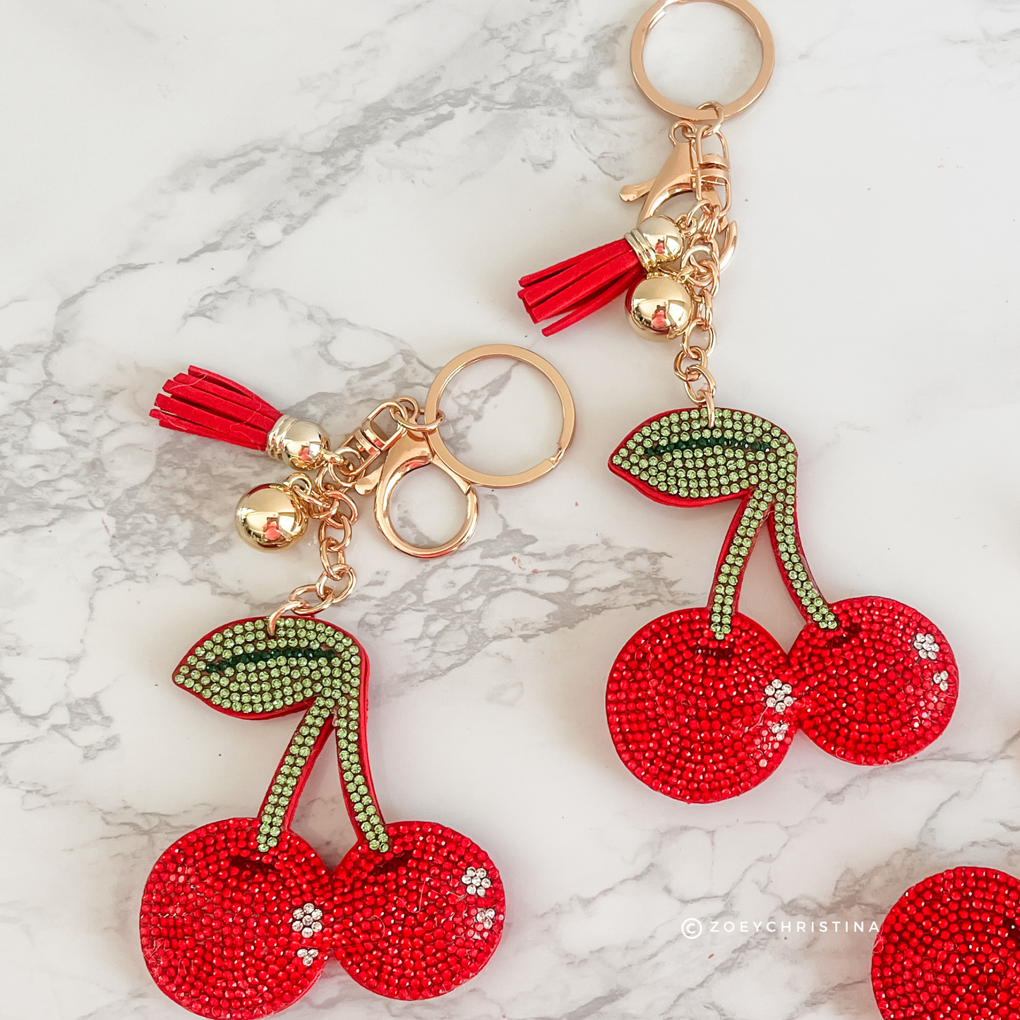 Rhinestone Cherry Keychain – Sparkly Fruit Accessory for Bag