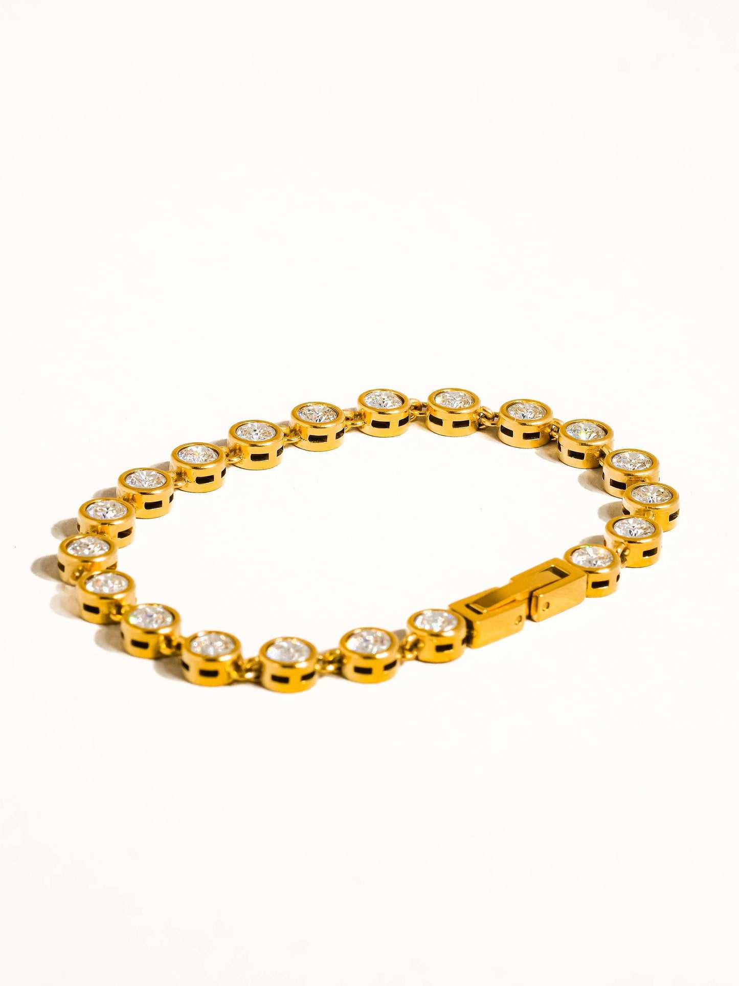 Tennis Round Rhinestone Bracelet: Yellow Gold