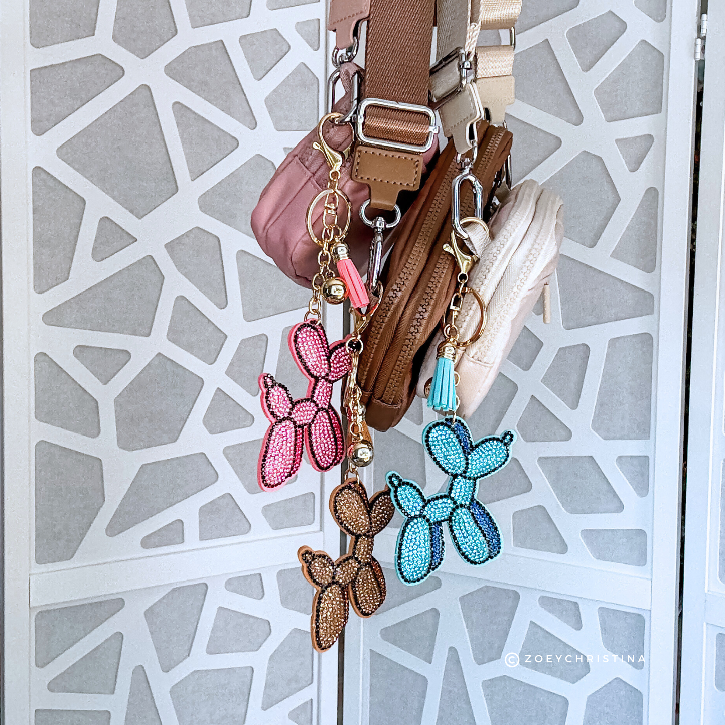 Rhinestone Balloon Dog Keychain Sparkly Keychain Accessory: Gold