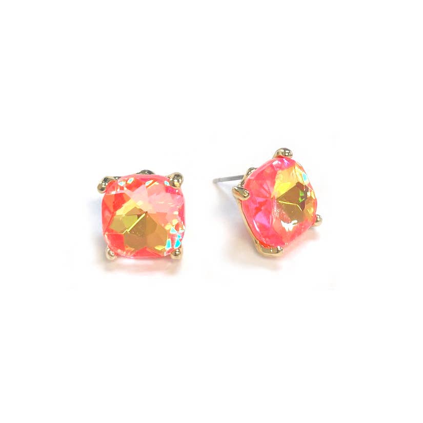 Neon 12mm Cushion Cut Glass bead stud Earrings: NEON-FUCHSIA