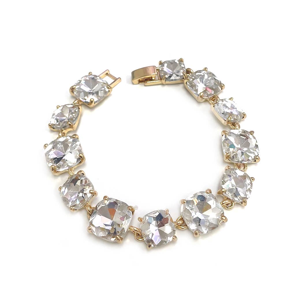 Cushion Cut Glass Crystal Linked Station Bracelet: BROWN-MULTI