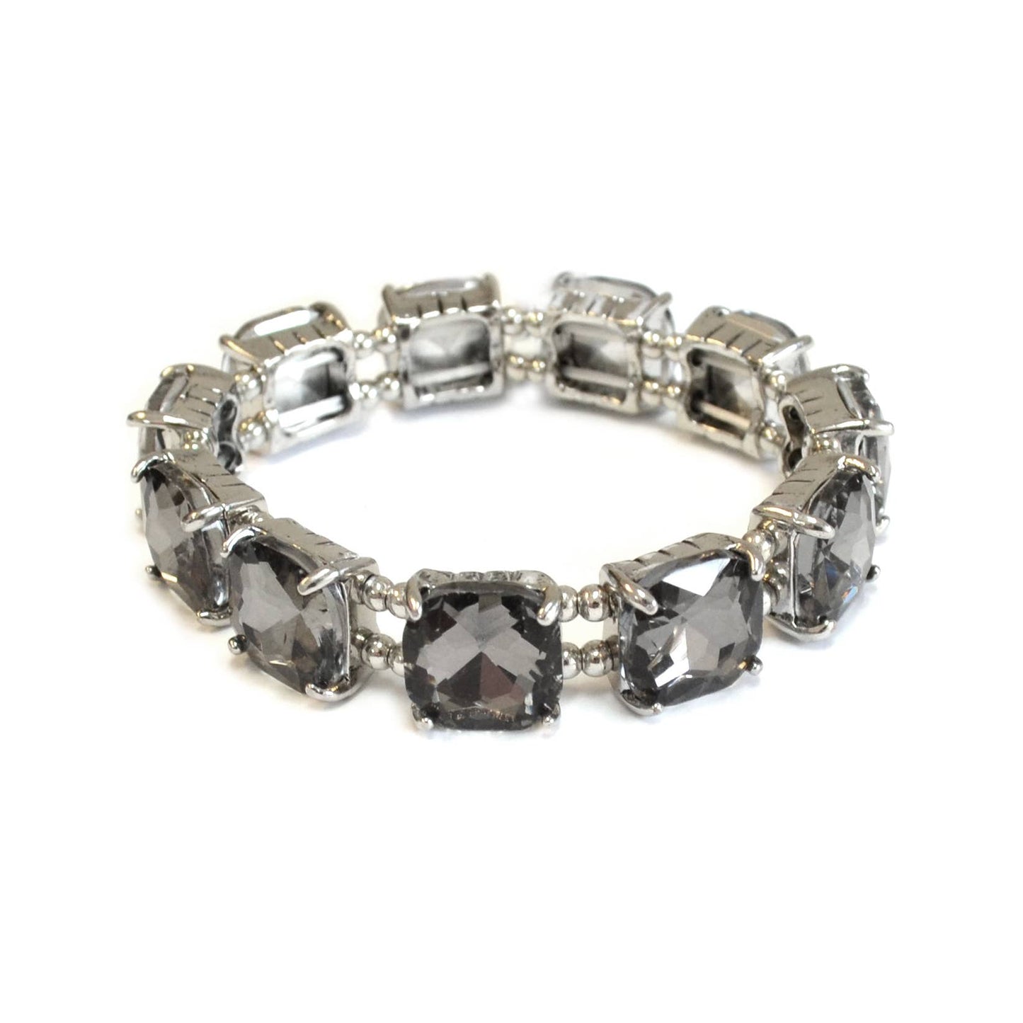 Cushion Cut Glass Crystal Linked Stretch Bracelet: Antique-XblackDia