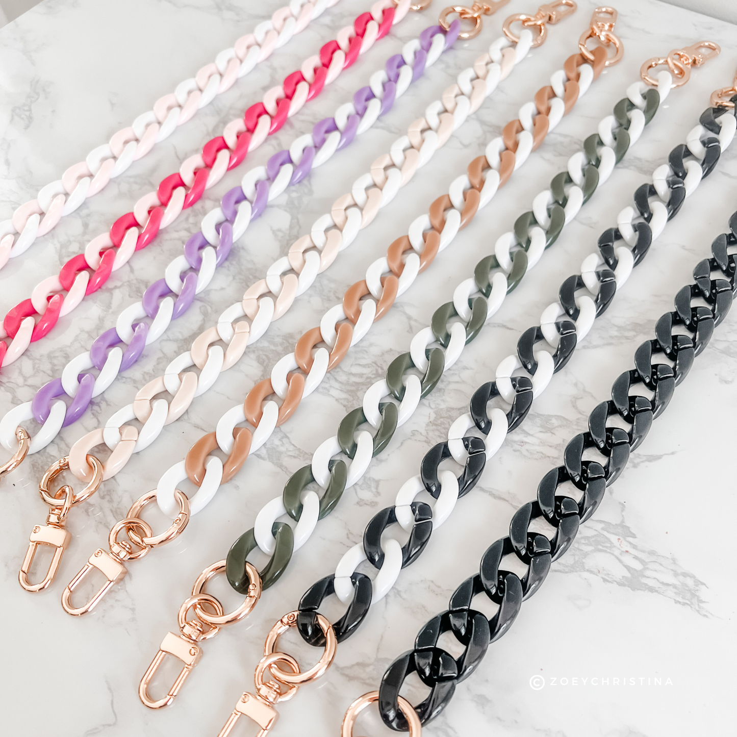 Chunky Acrylic Bag Chains – 8 Colors, 16.5" Length: Black & White