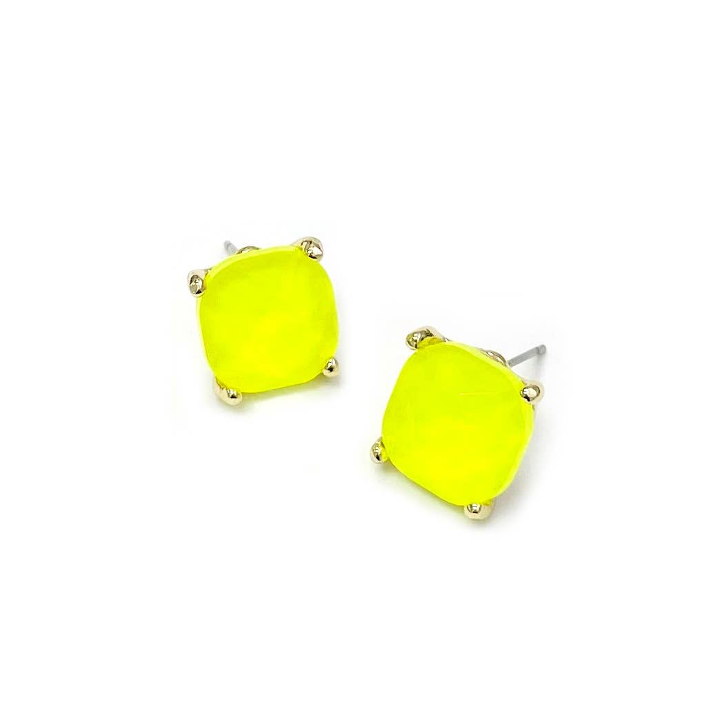Neon 12mm Cushion Cut Glass bead stud Earrings: NEON-FUCHSIA