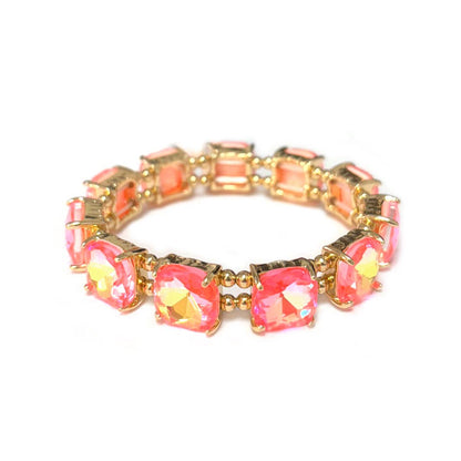 Neon Cushion Cut Glass Crystal Linked Stretch Bracelet: Neon-Mint-AB