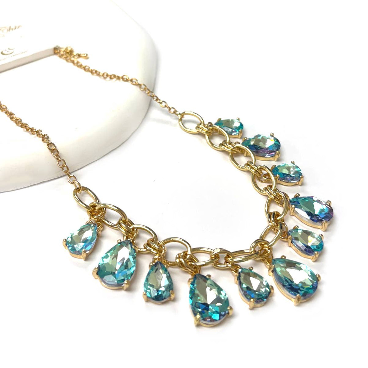 Sparkly Teardrop Crystal Glass Charms Paparazzi Necklace: Brown Multi