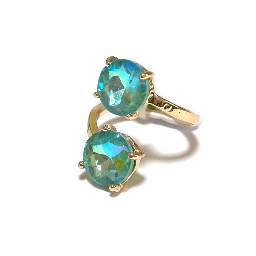 Double Round Crystal Stone Opposite Ends Adjustable Ring: RAINBOW