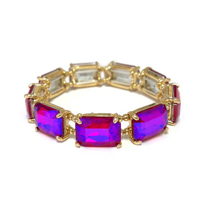 Rectangular Glass Crystal Linked Stretch Bracelet: LAVENDER-AB
