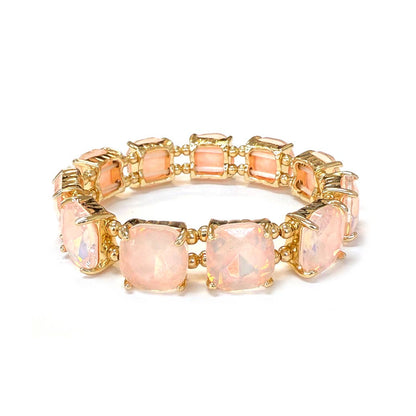 Cushion Cut Glass Crystal Linked Stretch Bracelet: BLACK