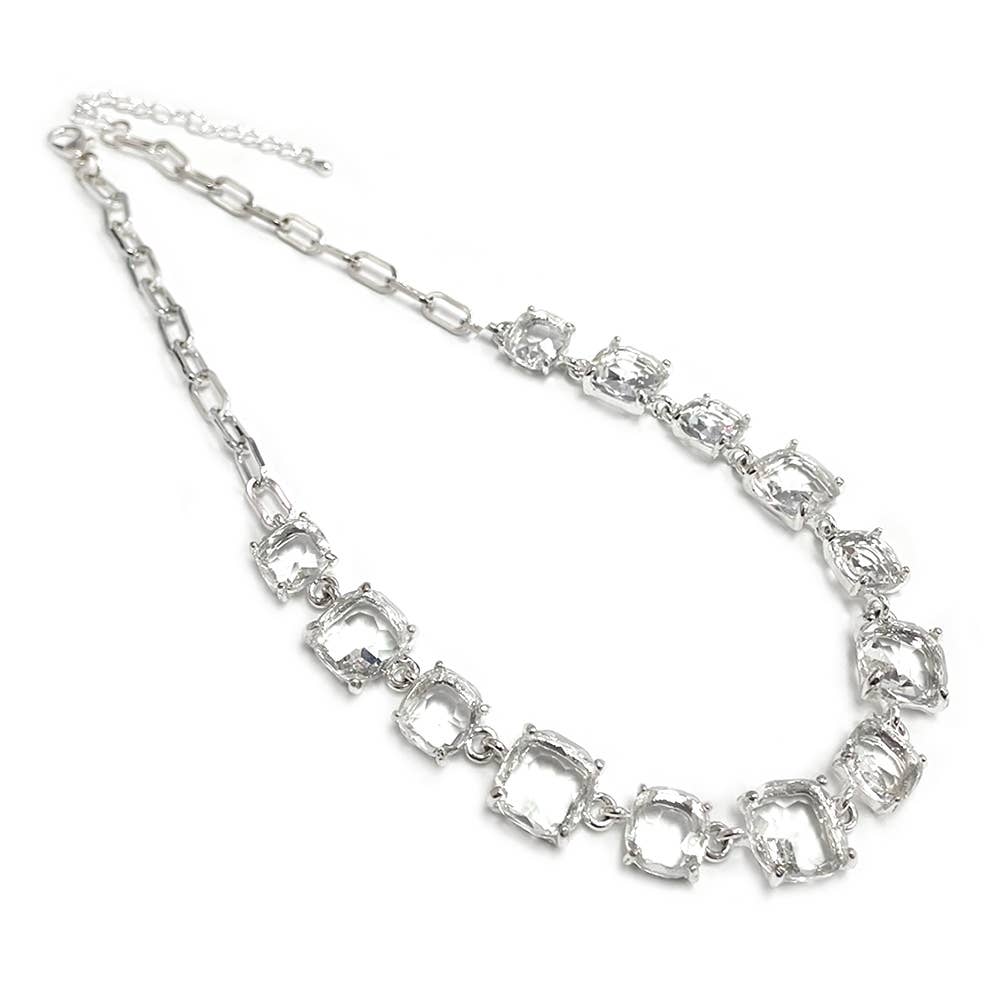 Cushion Cut Square Glass Crystal Linked Chain Necklace : GORGEOUS MULTI 2