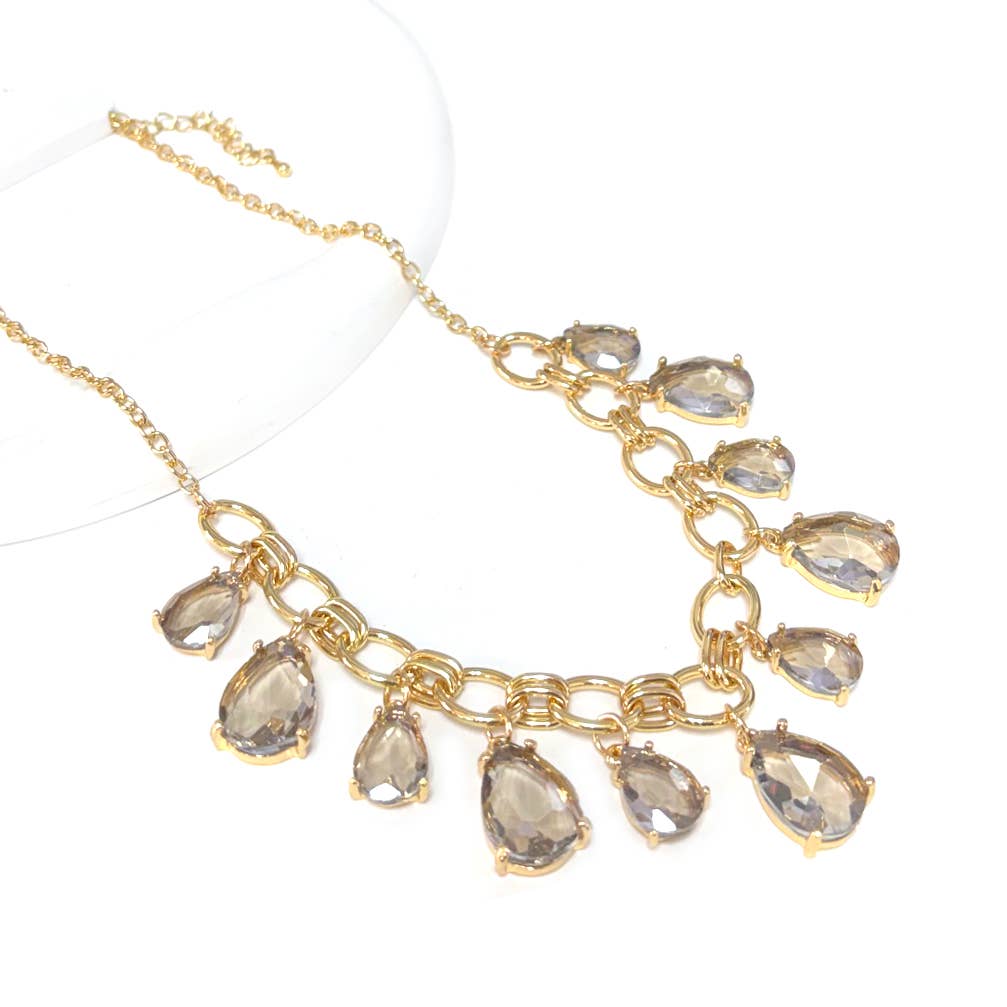 Sparkly Teardrop Crystal Glass Charms Paparazzi Necklace: Pastel Peri Blue