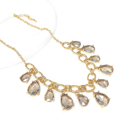 Sparkly Teardrop Crystal Glass Charms Paparazzi Necklace: Brown Multi