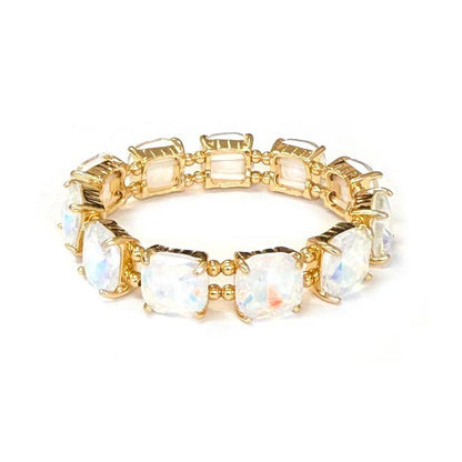 Cushion Cut Glass Crystal Linked Stretch Bracelet: PASTEL-PERI-BLUE