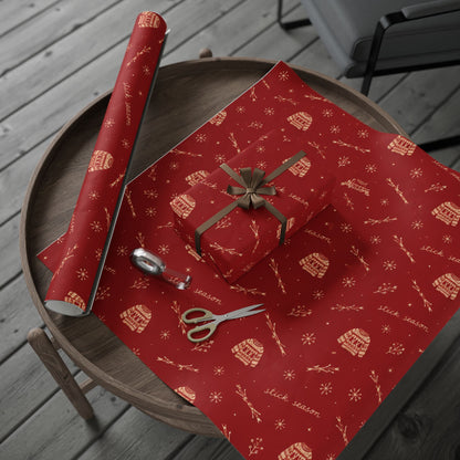 Stick Season Wrapping Paper | Red & Cream Cozy Winter Gift Wrap | Vintage Sweater Christmas Wrapping Paper