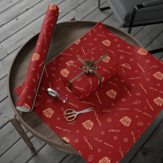 Stick Season Wrapping Paper | Red & Cream Cozy Winter Gift Wrap | Vintage Sweater Christmas Wrapping Paper