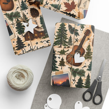 Northern Nights Wrapping Paper | Rustic Mountain & Music Gift Wrap