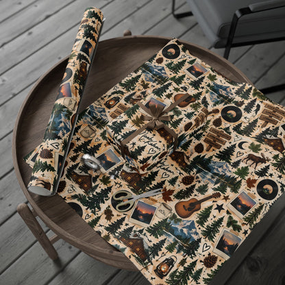Northern Nights Wrapping Paper | Rustic Mountain & Music Gift Wrap