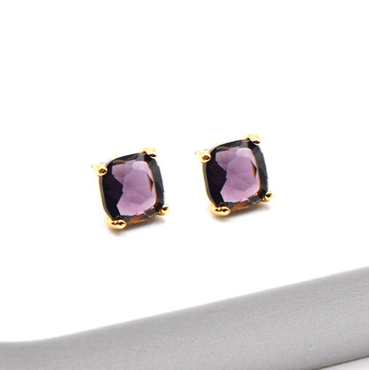 12mm Cushion Cut Square Crystal Glass bead stud Earrings: SILVER-CLEAR