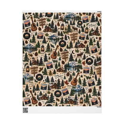 Northern Nights Wrapping Paper | Rustic Mountain & Music Gift Wrap