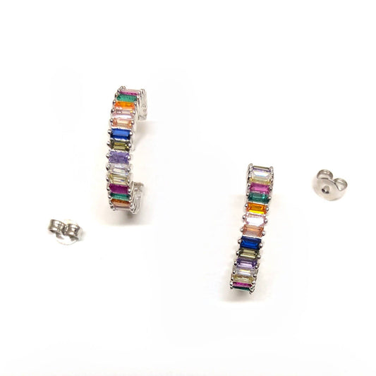 Rainbow Shimmer Hoops: Silver