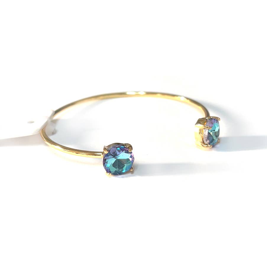 Cuff Wire Bangle for Women and Girls w/ Glass Stone Accent : RAINBOW