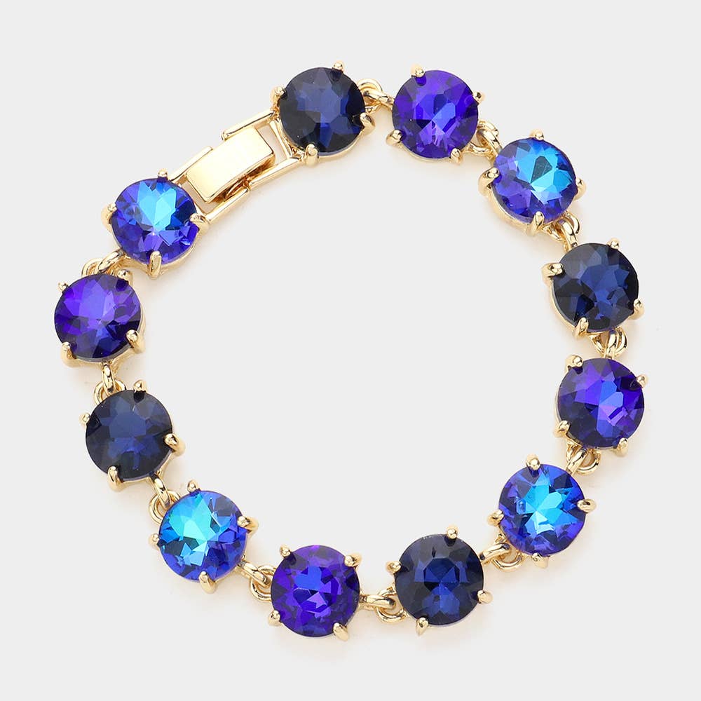 American USA Round Stone Link Evening Bracelet: Blue