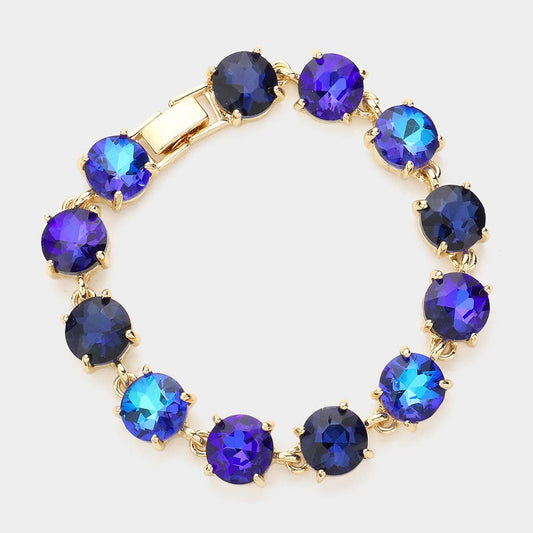 American USA Round Stone Link Evening Bracelet: Blue