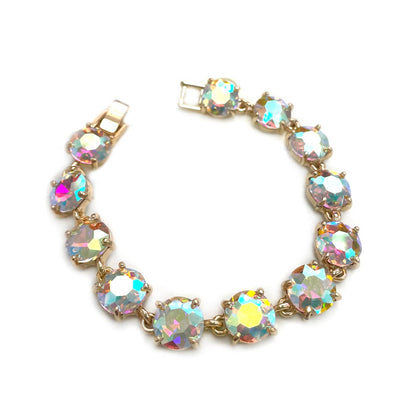 Round Cushion Cut Crystal Glass Linked Bracelet: ANTIQUE-SILVER-BLACK-MULTI