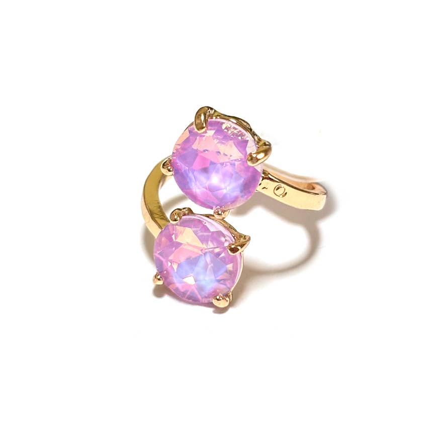Double Round Crystal Stone Opposite Ends Adjustable Ring: X-BLUE