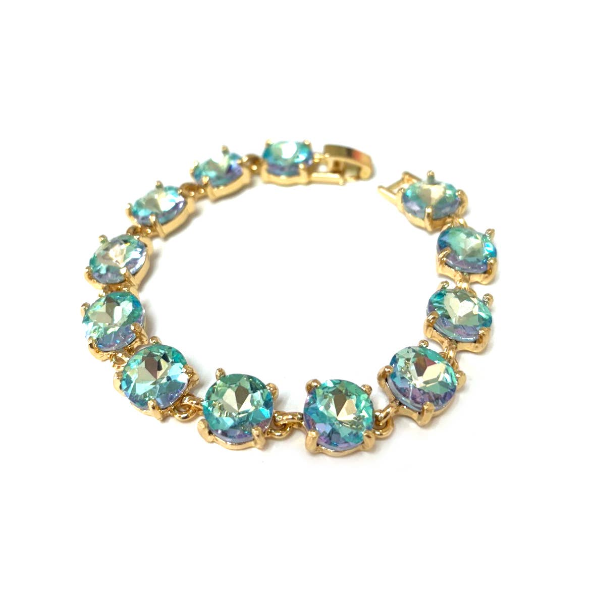Round Cushion Cut Crystal Glass Linked Bracelet: ANTIQUE-SILVER-BLACK-MULTI