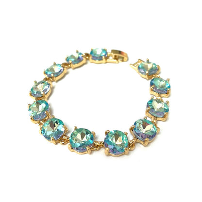 Round Cushion Cut Crystal Glass Linked Bracelet: ANTIQUE-SILVER-BLACK-MULTI