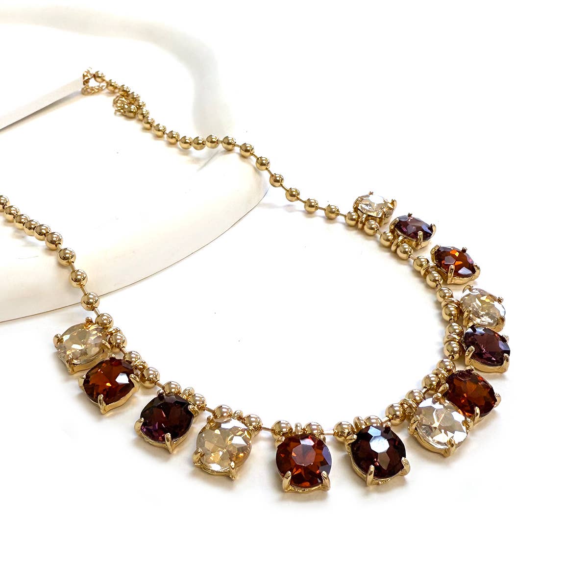 Crystal Glass Bead Dangle Station Ball Beaded Chain Necklace: Antique-Silver-Black-Multi