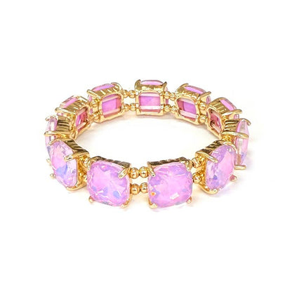 Cushion Cut Glass Crystal Linked Stretch Bracelet: BLUE-MULTI