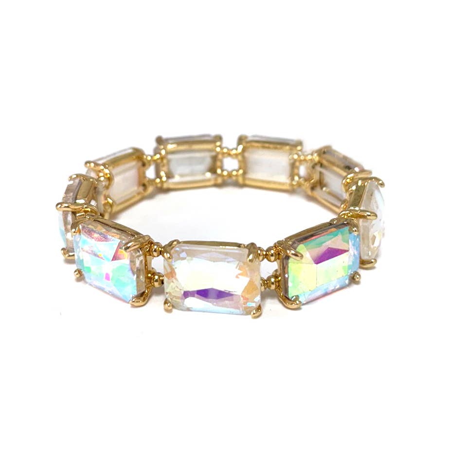 Rectangular Glass Crystal Linked Stretch Bracelet: LAVENDER-AB