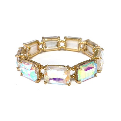 Rectangular Glass Crystal Linked Stretch Bracelet: LAVENDER-AB