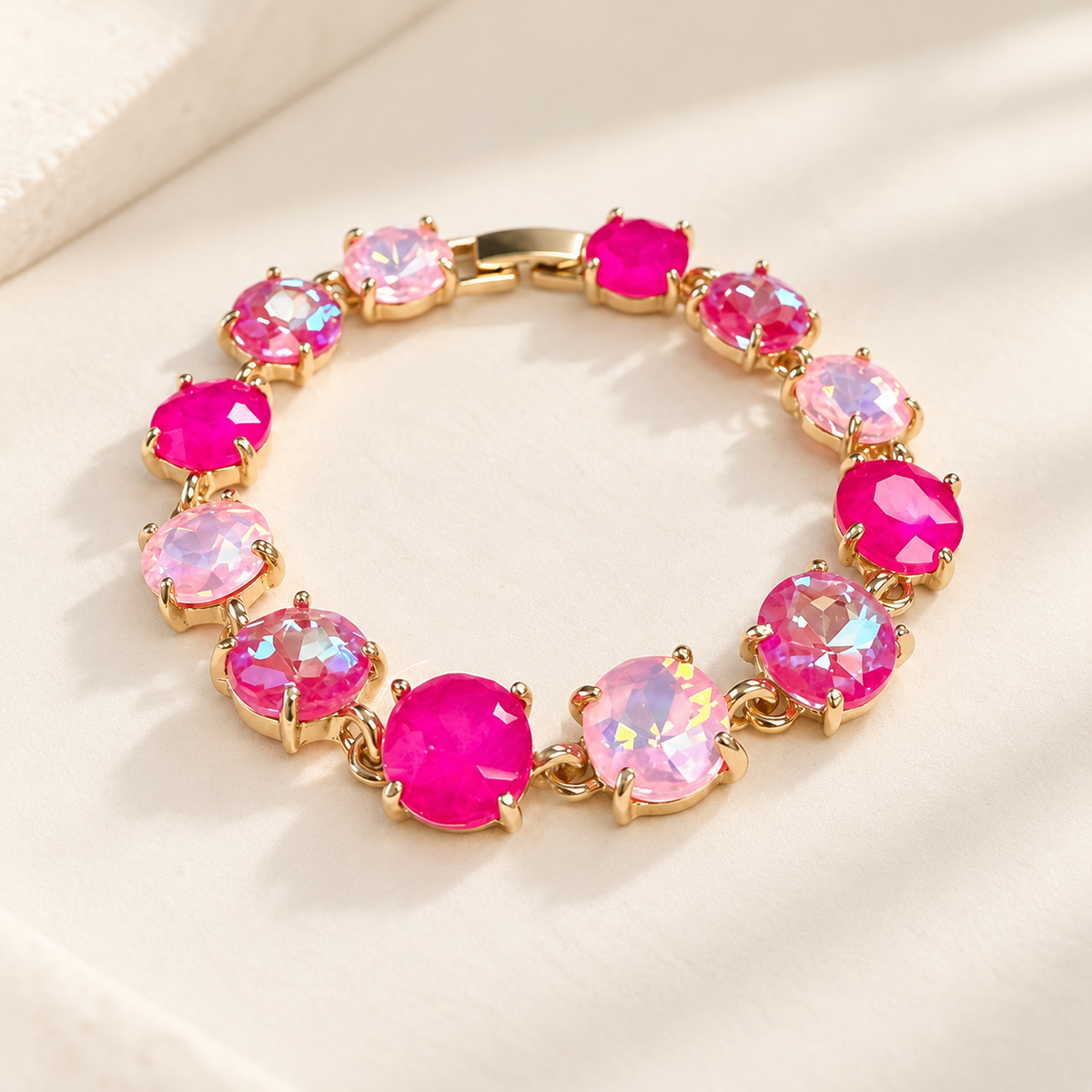Round Cushion Cut Crystal Glass Linked Bracelet: ANTIQUE-SILVER-BLACK-MULTI