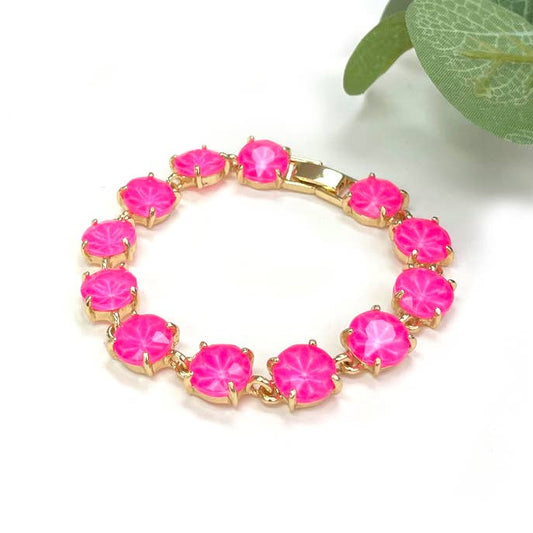 Neon Round Cushion Cut Crystal Glass Linked Bracelet: NEON-FUCHSIA