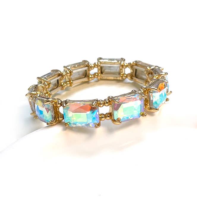 Emerald Cut Crystal Glass Bead Stretched Bracelets: ROSE-MULTI