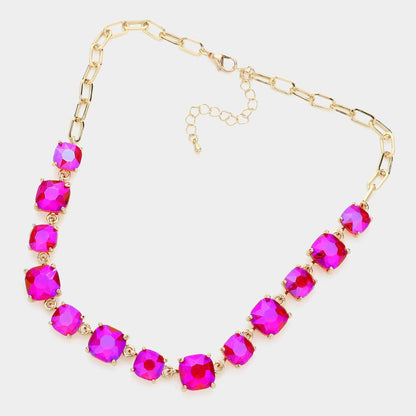Gem Candy Necklace: AB,Fuchsia