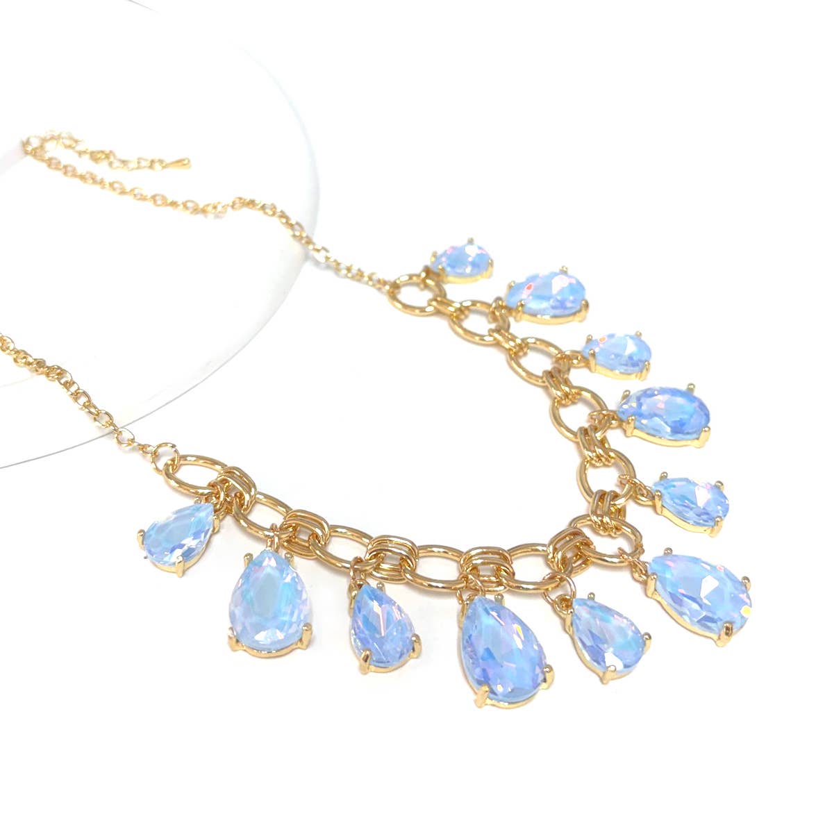 Sparkly Teardrop Crystal Glass Charms Paparazzi Necklace: Pastel Peri Blue