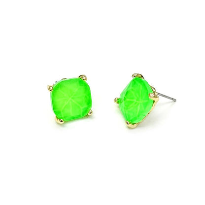 Neon 12mm Cushion Cut Glass bead stud Earrings: NEON-FUCHSIA