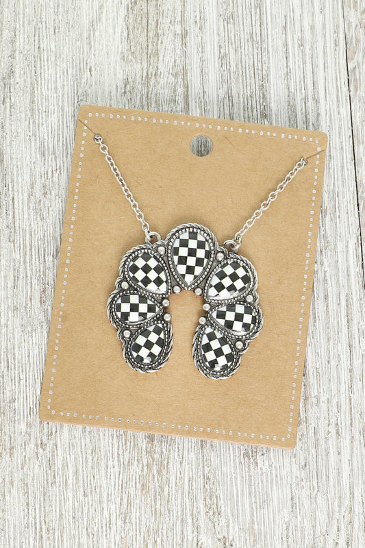 Western Checkered Squash Blossom Pendant Necklace