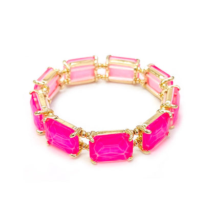 Rectangular Glass Crystal Linked Stretch Bracelet: BROWN-MULTI
