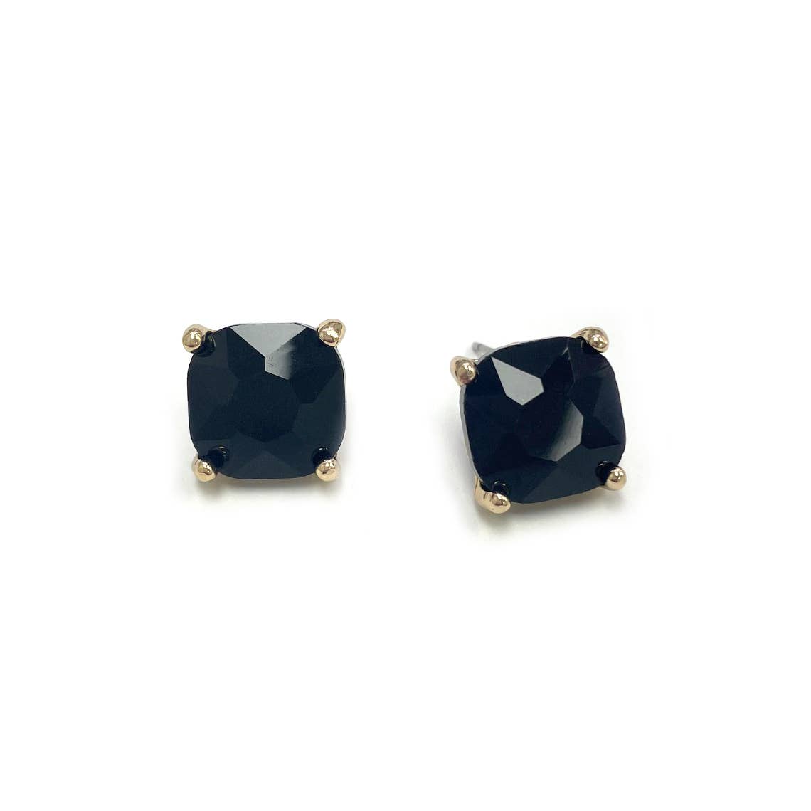 12mm Cushion Cut Square Crystal Glass bead stud Earrings: JETBLACK
