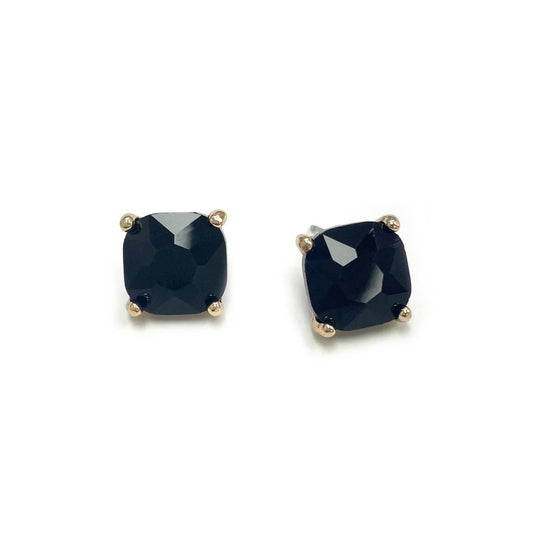 12mm Cushion Cut Square Crystal Glass bead stud Earrings: JETBLACK