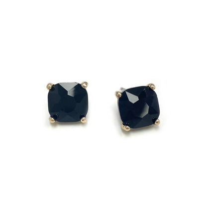 12mm Cushion Cut Square Crystal Glass bead stud Earrings: SILVER-CLEAR