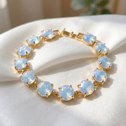 Round Cushion Cut Crystal Glass Linked Bracelet: ANTIQUE-SILVER-BLACK-MULTI