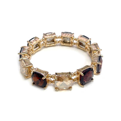 Cushion Cut Glass Crystal Linked Stretch Bracelet: Antique-XblackDia