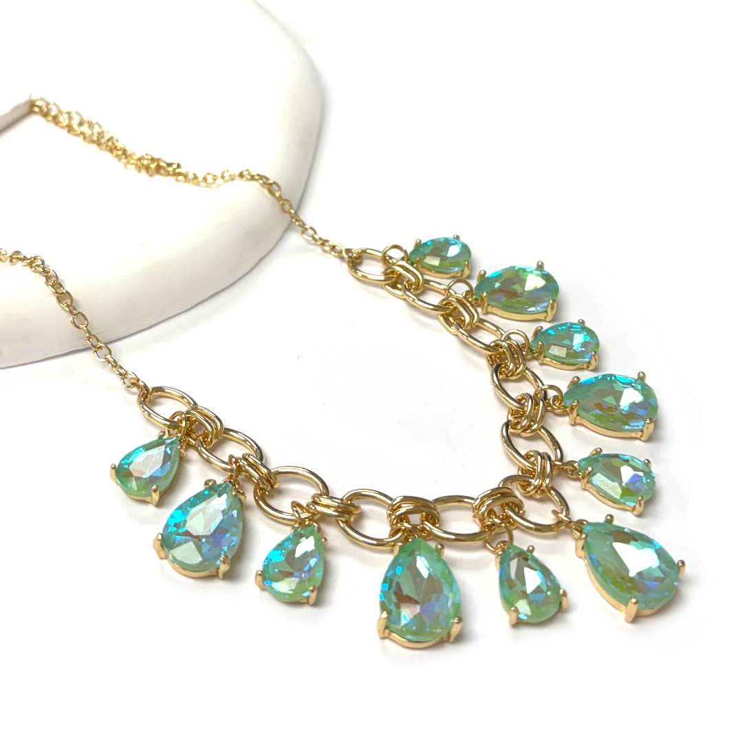 Sparkly Teardrop Crystal Glass Charms Paparazzi Necklace: Pastel Peri Blue