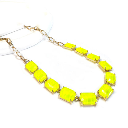 Rectangle Crystal Glass Linked Statement Chain Necklace : Blackdia-AB